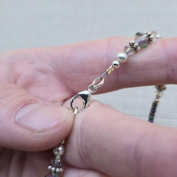 8 Inch Sterling Silver Crystals And Tiny Genuine Pearls Bracelet B742 - Picture 3 of 5